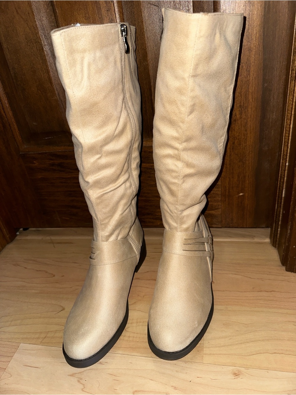 Journee Collection Beige To-the-Knee Riding Boots